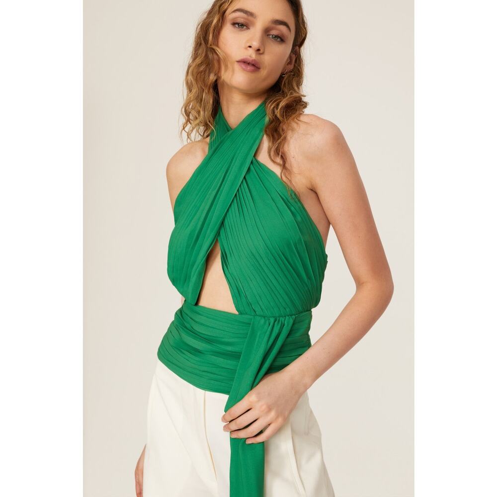 De la Vali US 10 Uk 14 Green Pareo Green Halter Tie Neck Draped Sleeveless Top
